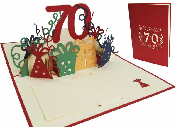 Pop Up 3D Karte, Geburtstagskarte, Glückwunsch karte Gutschein, 70.Geburtstag,