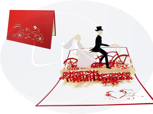 Pop Up 3D Karte, Hochzeitskarten, Hochzeitseinladung, Brautpaar Fahrrad