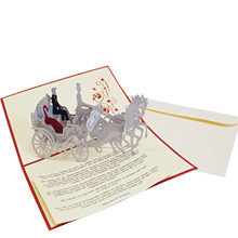 Pop Up 3D Karte, Hochzeitskarte, Hochzeitseinladung, Brautpaar Kutsche, N84