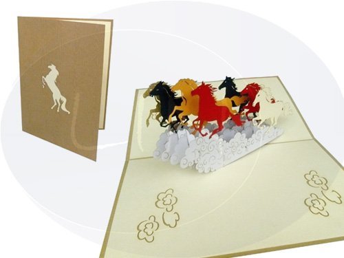 Pop Up 3D Karte, Geburtstagskarte, Glückwunsch Karte, Wildpferde, N143