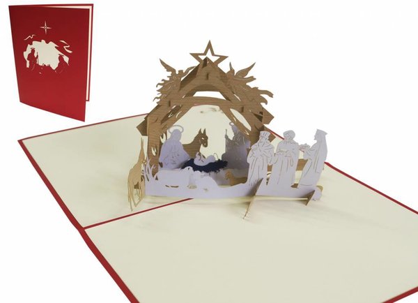 Pop Up 3D Karte, Weihnachtskarte, Glückwunschkarte, Weihnachtskrippe, Krippe, N422